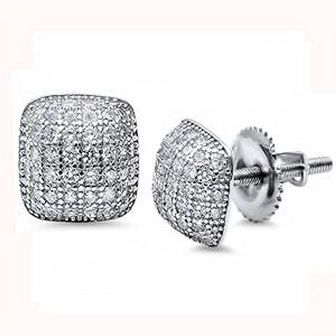 Sterling Silver 9MM Princess Cut Cubic Zirconia Stud Earrings