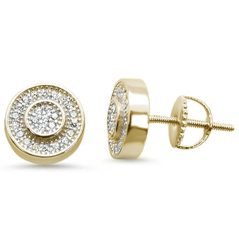 Sterling Silver 9MM Yellow Gold Plated Round Halo Cubic Zirconia Earrings