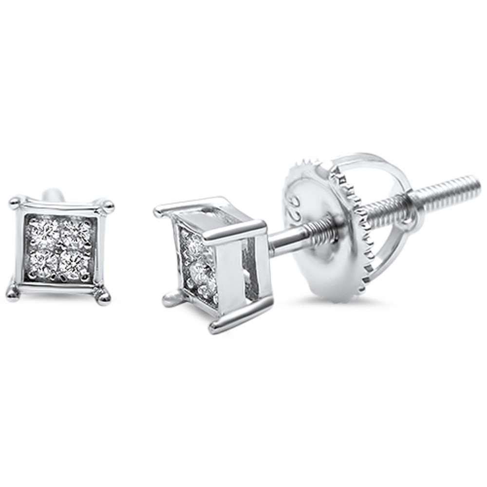 Sterling Silver Square Princess Cut CZ Stud EarringsAnd Thickness 4mm