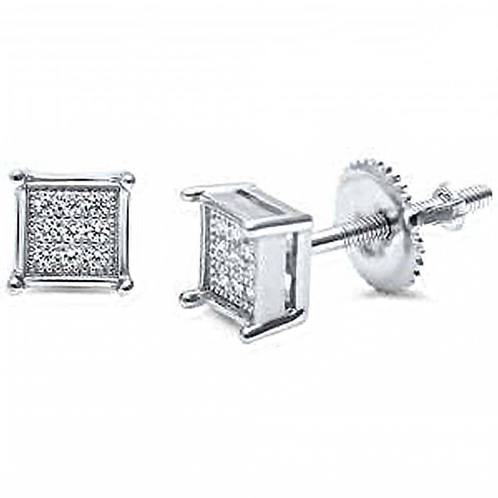 Sterling Silver 6mm Micro Pave Princess Cut CZ Stud Earrings
