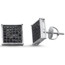 Load image into Gallery viewer, Sterling Silver Princess Black Hip Hop Micro Pave Cubic Zirconia Stud Earrings