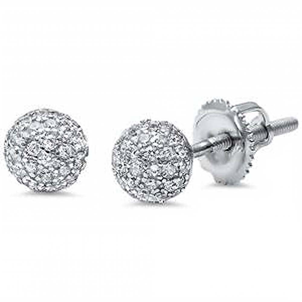 Sterling Silver Round Fireball Sphere Stud EarringsAnd Thickness 6mm