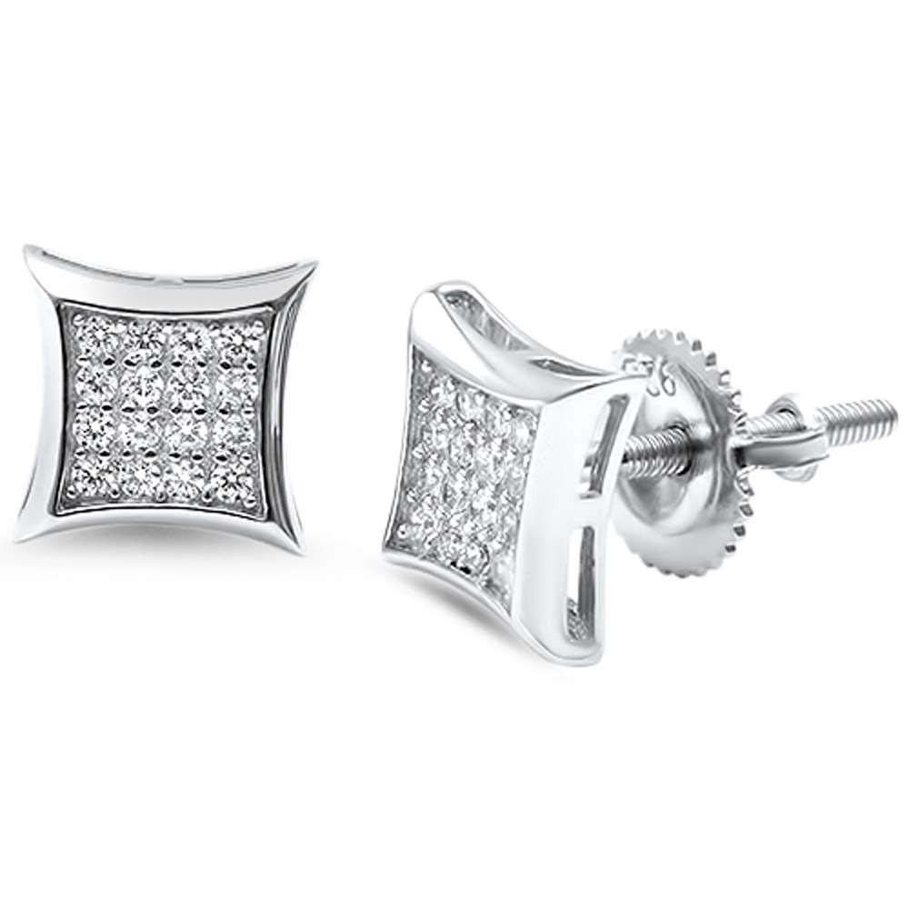 Sterling Silver 8MM Square Micro Pave Modern Stud Earrings