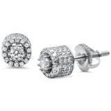 Sterling Silver Round Unique Micro Pave Stud EarringsAnd Thickness 6mm