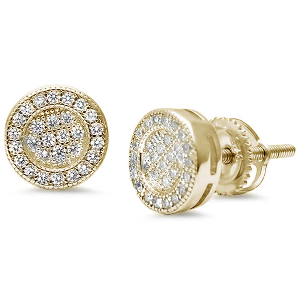 Sterling Silver Yellow Gold Plated Round 8mm Micro Pave Stud Earrings