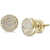 Sterling Silver Yellow Gold Plated Round Micro Pave Stud Earrings