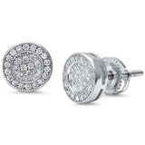 Sterling Silver Round Micro Pave Stud EarringsAnd Thickness 7mm