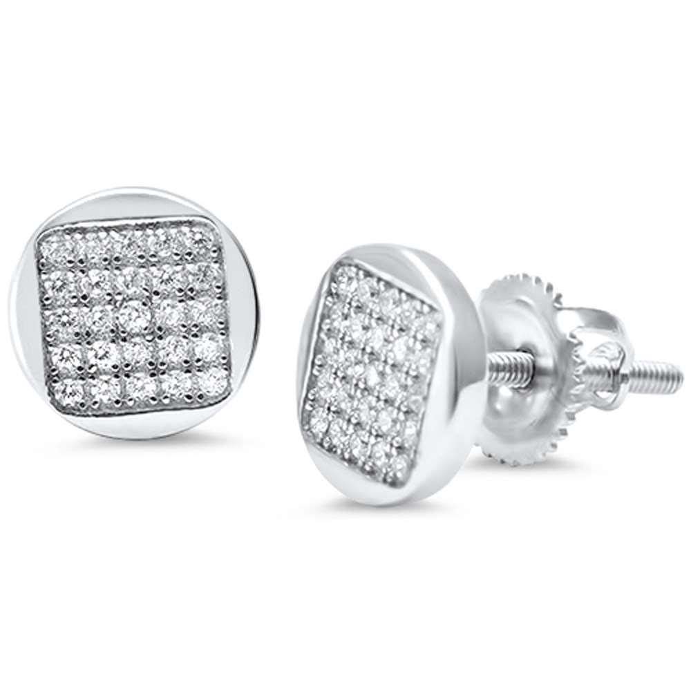 Sterling Silver Round Micro Pave Button Style EarringsAnd Thickness 8mm