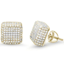 Load image into Gallery viewer, Sterling Silver Micro Pave Yellow Gold Plated Hip Hop Square Stud Earrings