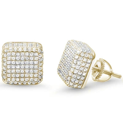 Sterling Silver Micro Pave Yellow Gold Plated Hip Hop Square Stud Earrings