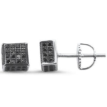 Load image into Gallery viewer, Sterling Silver Black Princess Cut MicroPave CZ Stud Earrings - silverdepot