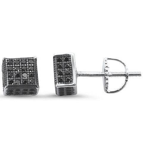 Sterling Silver Black Princess Cut MicroPave CZ Stud Earrings
