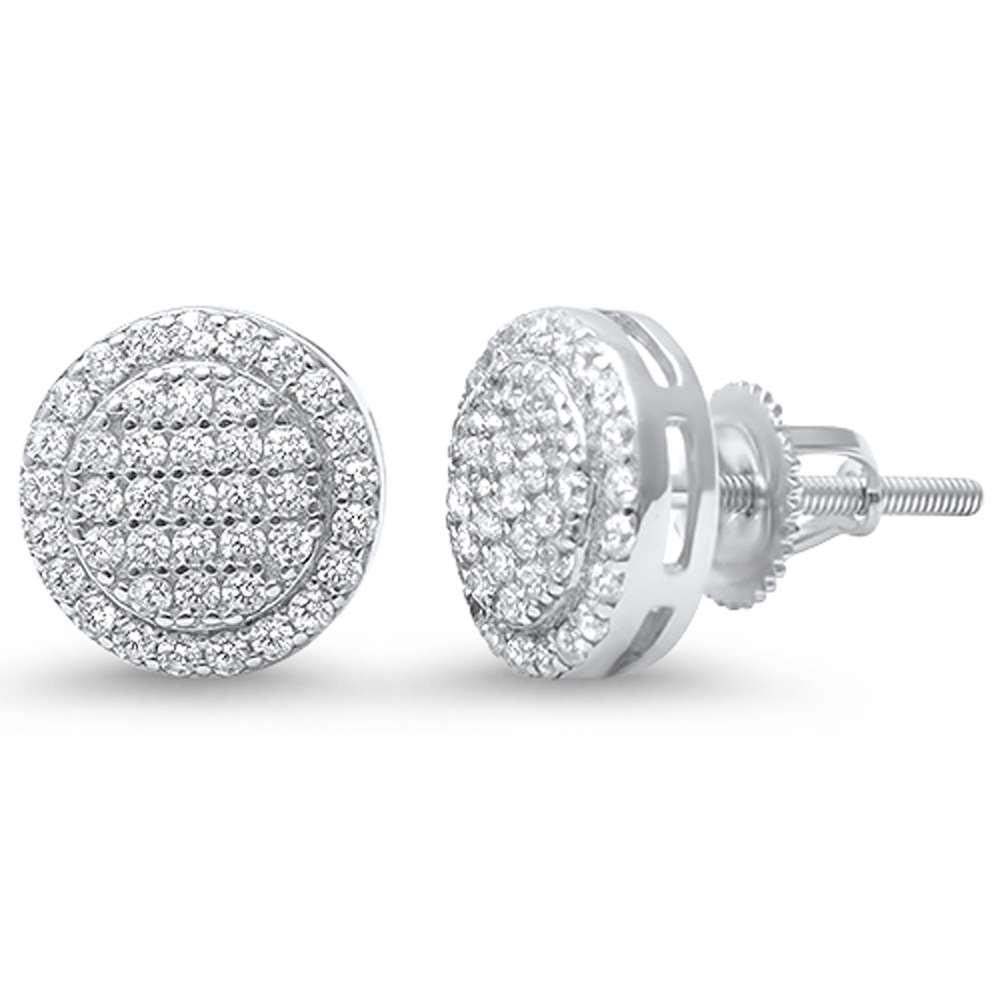 Sterling Silver Micro Pave 9MM Round Screw Back Studs Earring