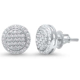 Sterling Silver Micro Pave 10MM Round Screw Back Studs Earring