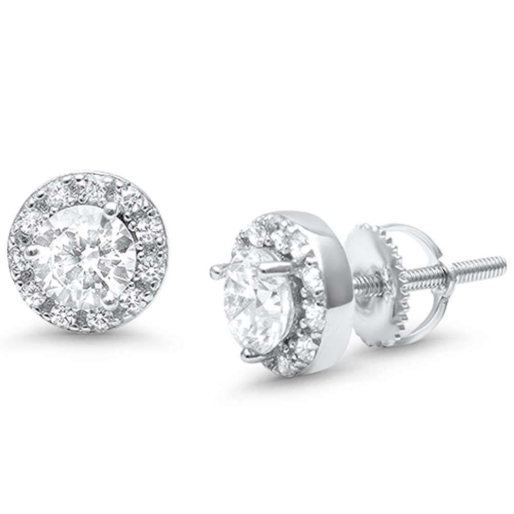 Sterling Silver Round Halo Solitaire Stud EarringsAnd Thickness 7mm
