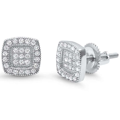 Sterling Silver 8mm Square Micro Pave Stud Earrings