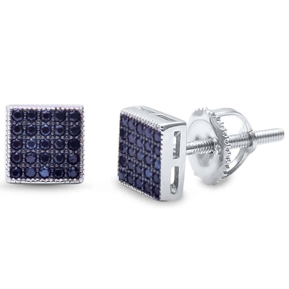 Sterling Silver Square Black Onyx Micro Pave Earrings And Thickness 6mm