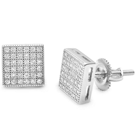 Sterling Silver Square Micro Pave Stud Earrings And Thickness 8mm