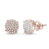 Sterling Silver Rose Gold Plated Round Micro Pave Earrings