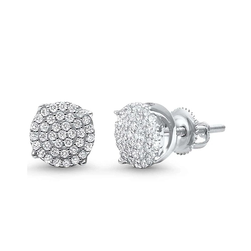 Sterling Silver Round Micro Pave Earrings