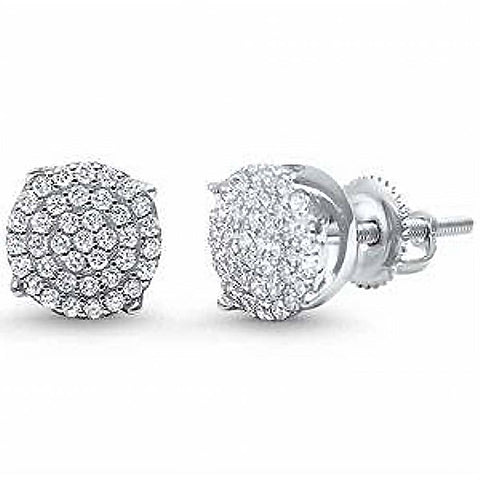 Sterling Silver Round with CZ Stud Earrings And Thickness 8mm