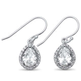 Sterling Silver Pear Tear Drop Halo Drop Dangle .925 EarringAnd Width 8mm