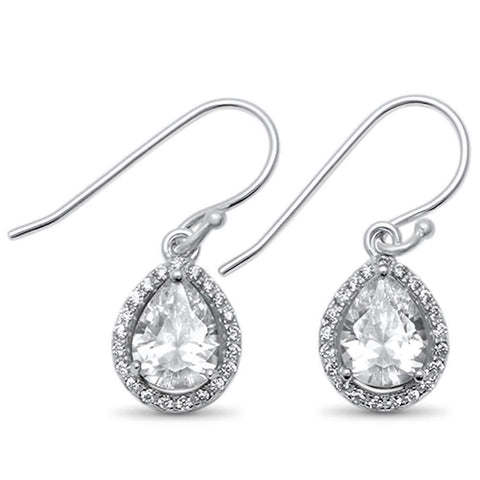 Sterling Silver Pear Tear Drop Halo Drop Dangle .925 EarringAnd Width 8mm