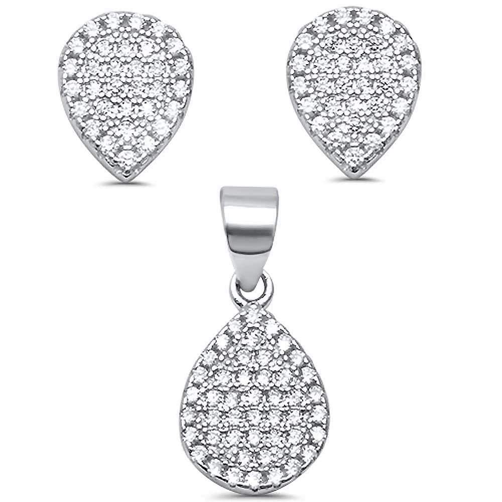 Sterling Silver Pear Tear Drop Cubic Zirconia Earring And Pendant Set