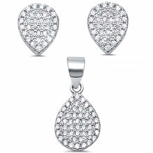 Load image into Gallery viewer, Sterling Silver Pear Tear Drop Cubic Zirconia Earring And Pendant Set