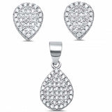 Sterling Silver Pear Tear Drop Cubic Zirconia Earring And Pendant Set