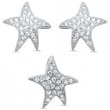 Sterling Silver Cute Starfish Cubic Zirconia Earring And Pendant Set