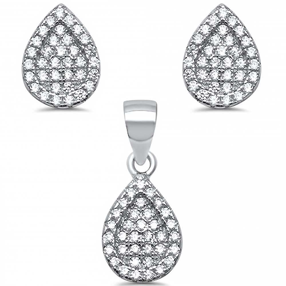 Sterling Silver Tear Drop Pear Cubic Zirconia Earring And Pendant Set