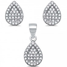 Load image into Gallery viewer, Sterling Silver Tear Drop Pear Cubic Zirconia Earring And Pendant Set