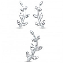 Load image into Gallery viewer, Sterling Silver Olive Branch Friendship CZ Earring And Pendant Set