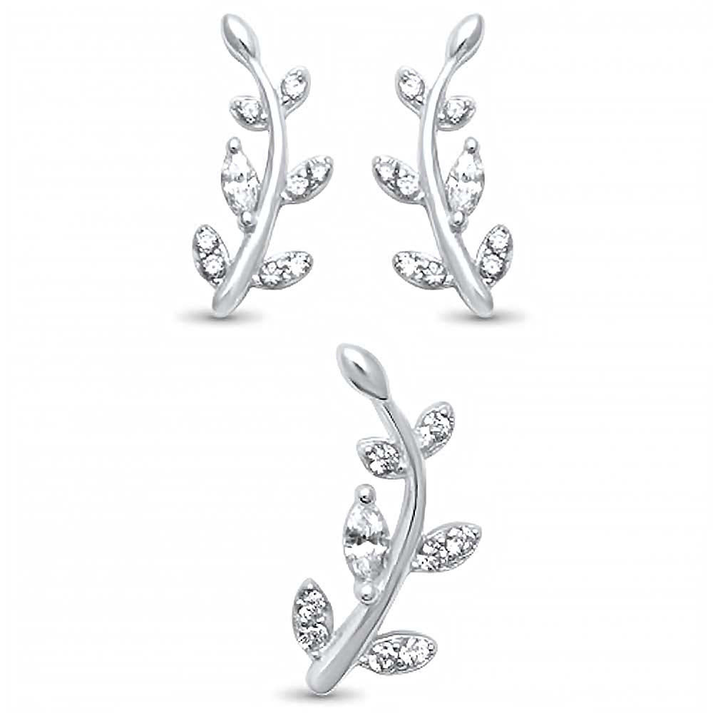 Sterling Silver Olive Branch Friendship CZ Earring And Pendant Set