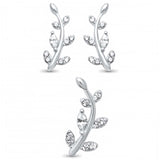 Sterling Silver Olive Branch Friendship CZ Earring And Pendant Set