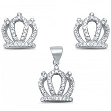 Load image into Gallery viewer, Sterling Silver Cute Crown Cubic Zirconia Earring And Pendant Set