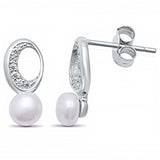 Sterling Silver Modern Circle Pearl and Cubic Zirconia Earrings