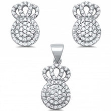 Load image into Gallery viewer, Sterling Silver Crown Halo Micro Pave Stud Earring And Pendant Set