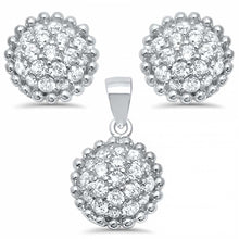 Load image into Gallery viewer, Sterling Silver Round Micro Pave Cz Earring And Pendant Set