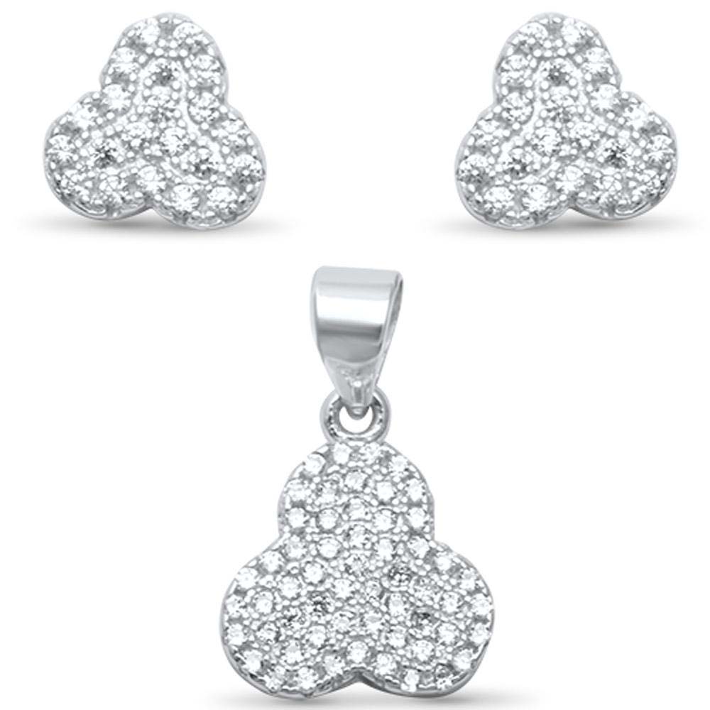 Sterling Silver Cubic Zirconia Three Piece Modern Pendant And Earring SetAnd Width 14mm