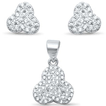 Load image into Gallery viewer, Sterling Silver Cubic Zirconia Three Piece Modern Pendant And Earring SetAnd Width 14mm