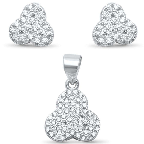 Sterling Silver Cubic Zirconia Three Piece Modern Pendant And Earring SetAnd Width 14mm