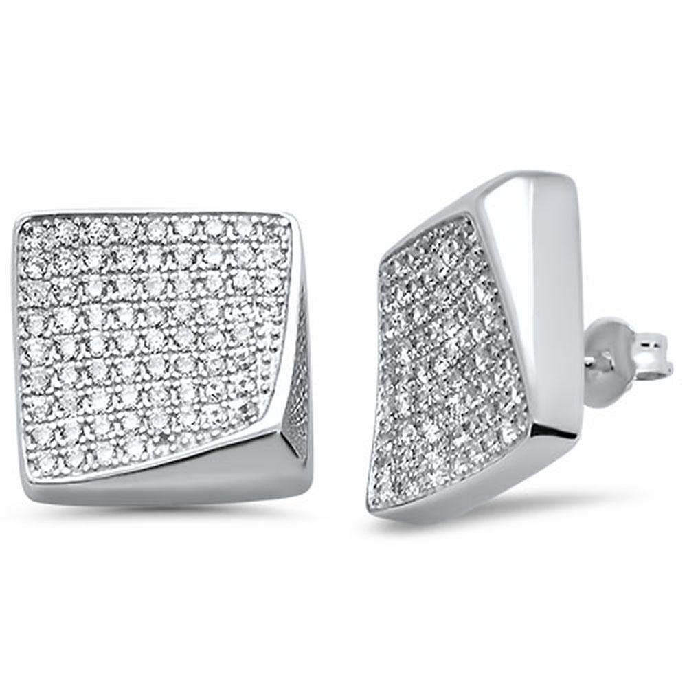 Sterling Silver Square Pave Cubic Zirconia Earrings