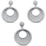 Sterling Silver Micro Pave Round Cubic Zirconia Earring and Pendant Set