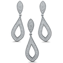 Load image into Gallery viewer, Sterling Silver Pave Cubic Zirconia Tear Drop Design Dangling Earring and Pendant set
