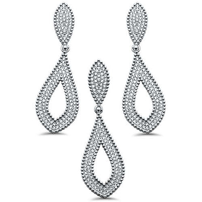 Sterling Silver Pave Cubic Zirconia Tear Drop Design Dangling Earring and Pendant set