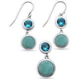 Sterling Silver Round Natural Larimar And Blue TopAz  Earrings And Pendant Set