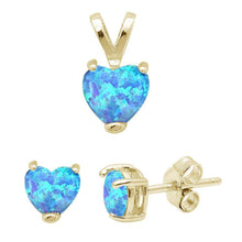Load image into Gallery viewer, Sterling Silver Yellow Gold Plated Blue Opal Heart Earring and Pendant Set