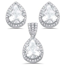 Load image into Gallery viewer, Sterling Silver Pear Shape Cubic Zirconia Pendant and Earring Set